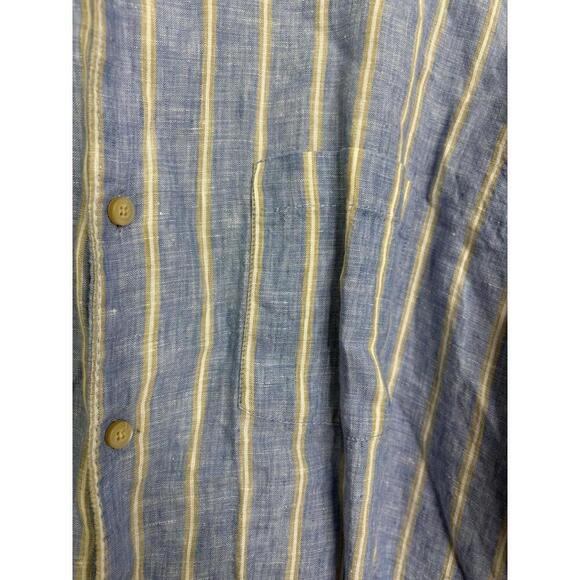 Tommy Bahama Shirt Mens Large Linen Button Up Blue Striped Travel Vacation - Picture 3 of 6
